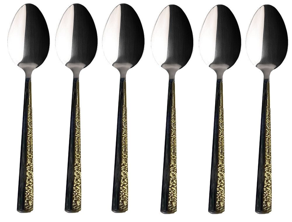 DZD Large Dinner Spoon Set, 6-Piece, Stainless Steel, Gold, Model 35-106