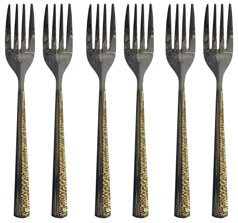 DZD Small Dessert Fork Set, 6 Pieces, Stainless Steel, Gold, Model 35-106