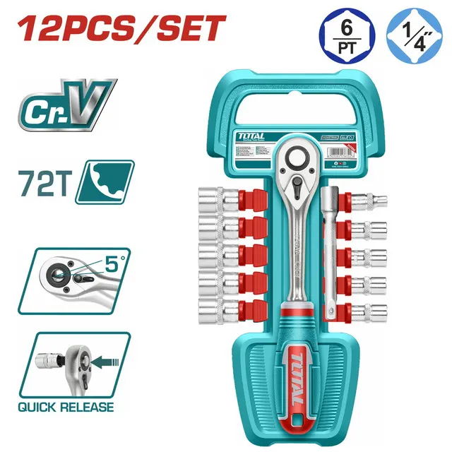 طقم لقم توتال تولز ، 1-4 بوصه ، 12قطعة ، THT14114126