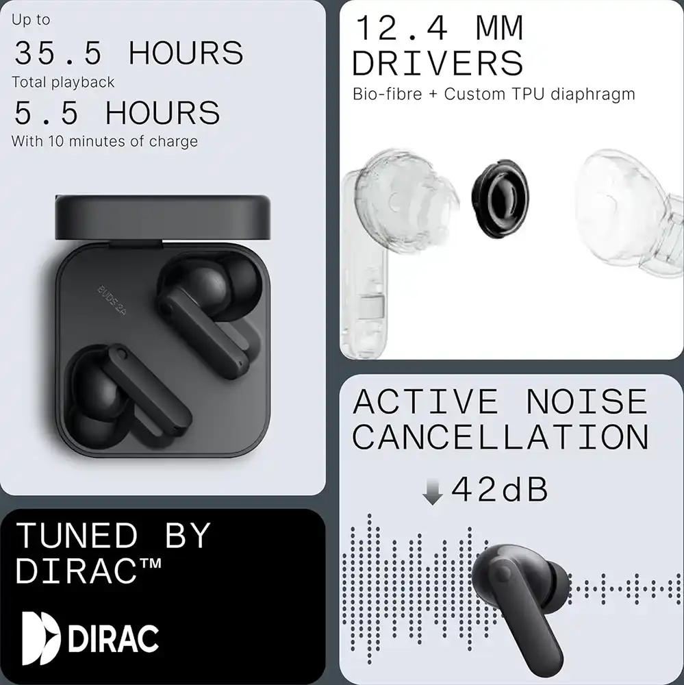 سماعات أذن نوثينج CMF Buds 2A ، بلوتوث V5.4، إلغاء الضوضاء النشط، مقاومة للماء، أسود