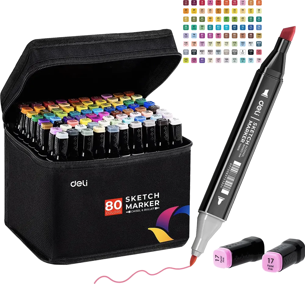 Deli Dual Tip Chisel & Regular Marker Pen, Assorted Colors, 70806
