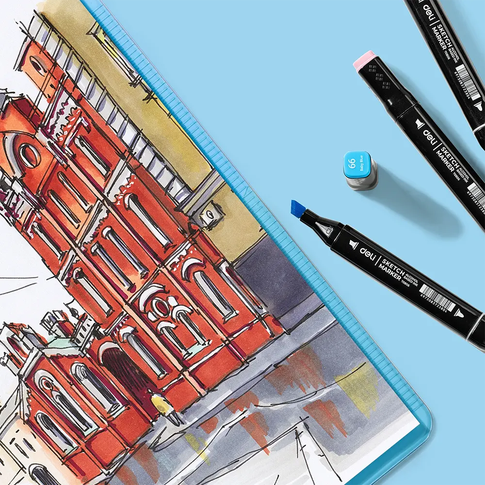 Deli Dual Tip Chisel & Regular Marker Pen, Assorted Colors, 70806