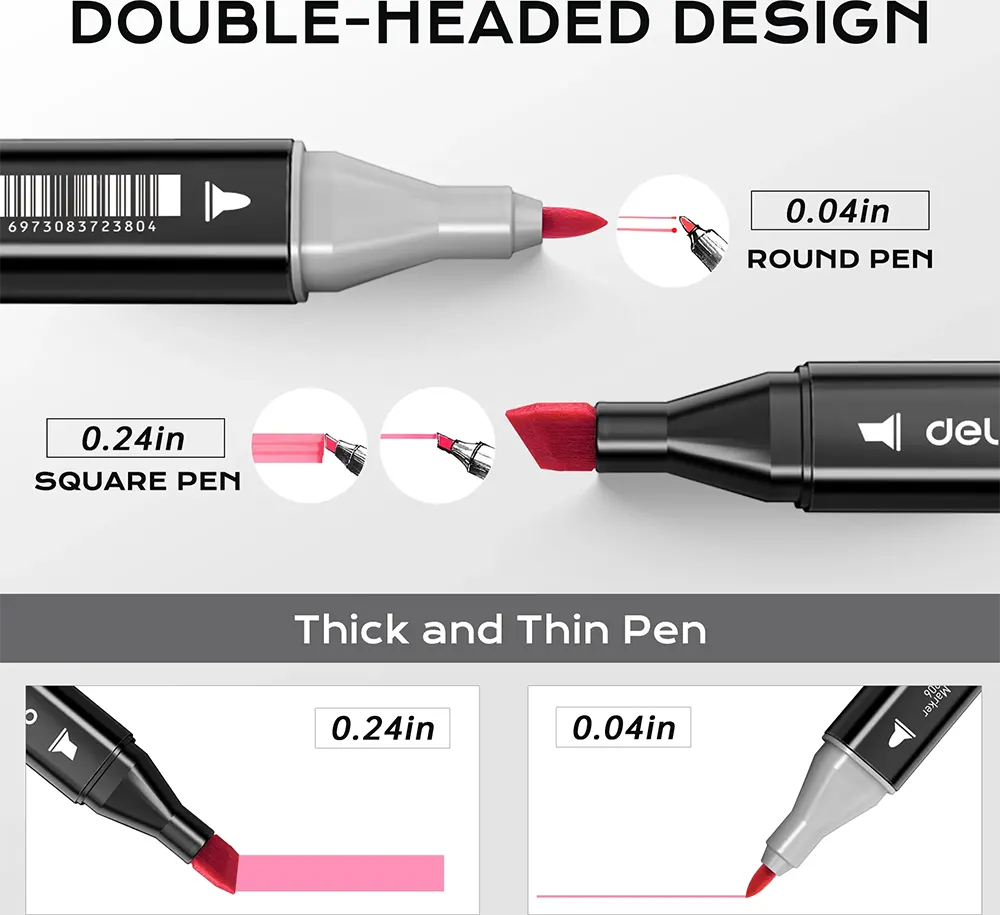 Deli Dual Tip Chisel & Regular Marker Pen, Assorted Colors, 70806