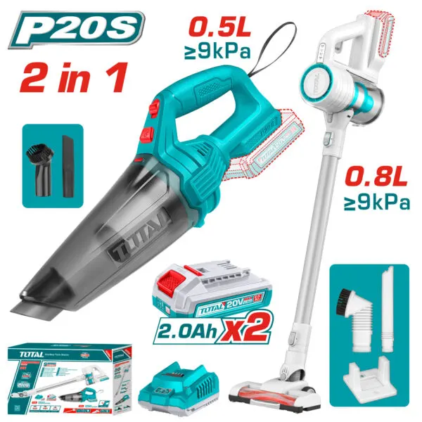 Total Tools Combo 1x2 Handheld Vacuum Cleaner, 0.5L, 20V Battery, Charger, TOSLI-29832