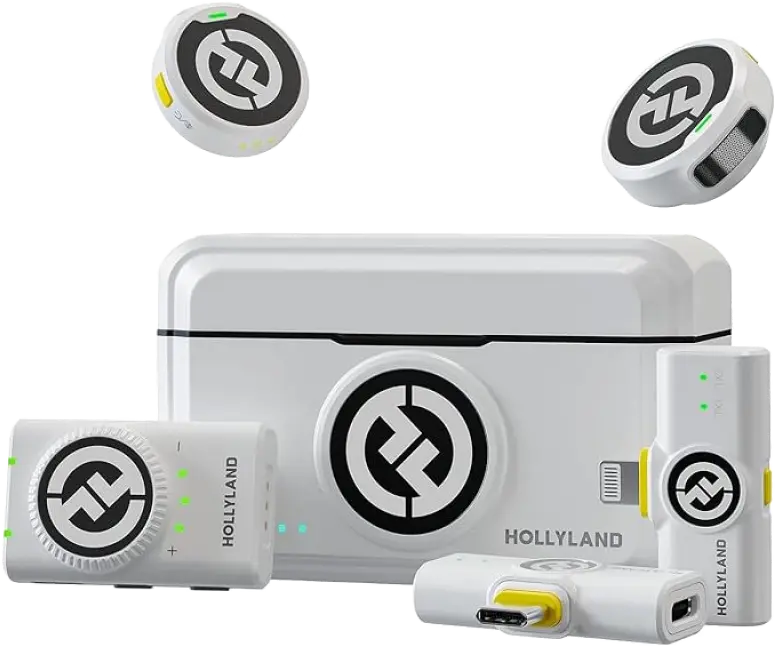 Hollyland Lark M2 Wireless Combo Microphone, Omnidirectional, Environmental Noise Cancelling, LED Indicator, 300m Connection Range, White