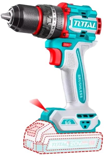 Drill Total Tools, 20V, 66N, 2 x 2A, Charger, TIDLI-20668