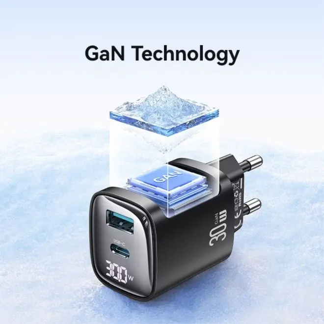 شاحن حائط من يوسامز سلسلة xc، شحن سريع 30 وات، شاشة ديجيتال، 2 منفذ شحن، أسود، CC229-TC02