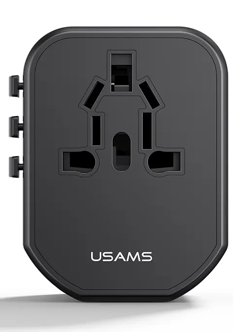 USAMS Universal Charger T59, 20W Fast Charging, 2 USB-A Ports, 1 Type-C Port, Supports US-UK-EU-AU Plug, Black, US-CC179-TC01