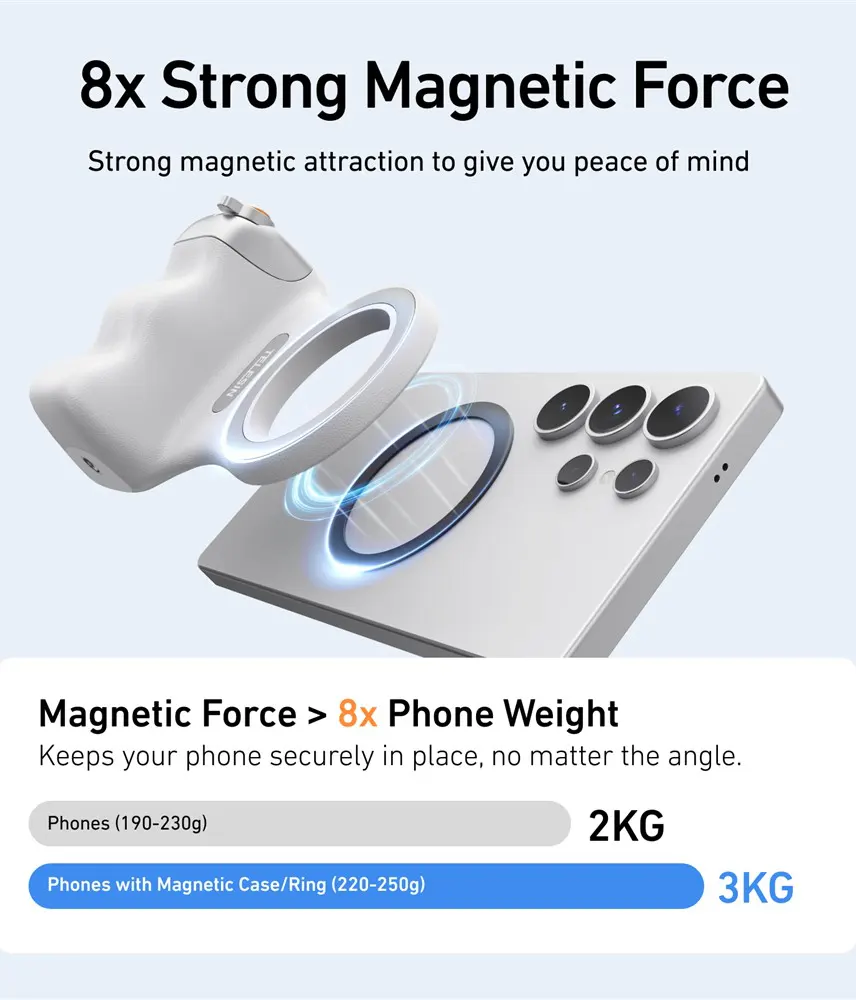 حامل موبايل تيليسين فان شوت مجناتيك ، مع مفتاح تحكم في الكاميرا ، أبيض