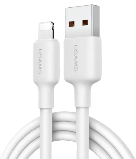 كابل شحن ونقل بيانات USAMS ، من Lightning الي USB Type -A ، بقدرة 2.4 امبير ، 2 متر، ابيض ، US-SJ605