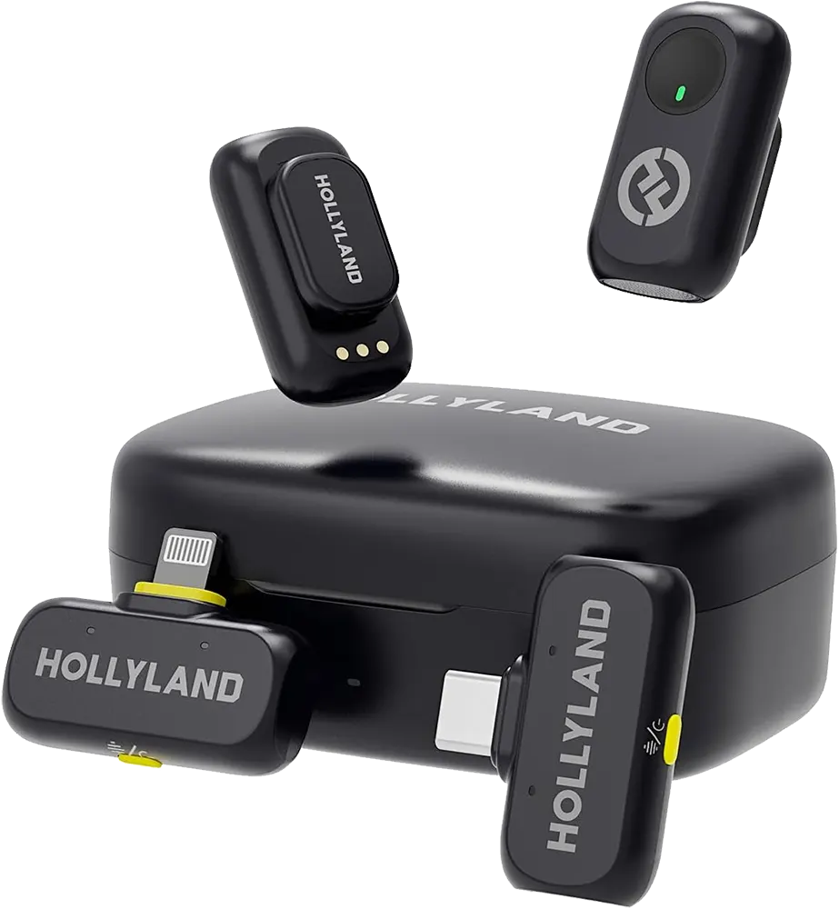 Holyland Lark A1 Wireless Combo Microphone, Intelligent Noise Cancellation, 2 Receivers with USB-C and Lightning Ports, Black