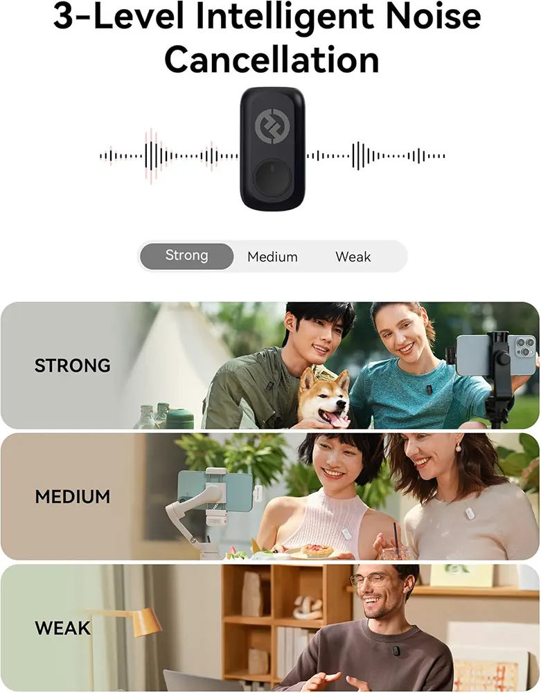 Holyland Lark A1 Wireless Combo Microphone, Intelligent Noise Cancellation, 2 Receivers with USB-C and Lightning Ports, Black