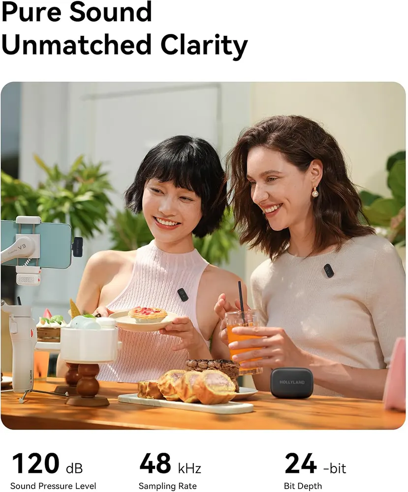 Holyland Lark A1 Wireless Combo Microphone, Intelligent Noise Cancellation, 2 Receivers with USB-C and Lightning Ports, Black