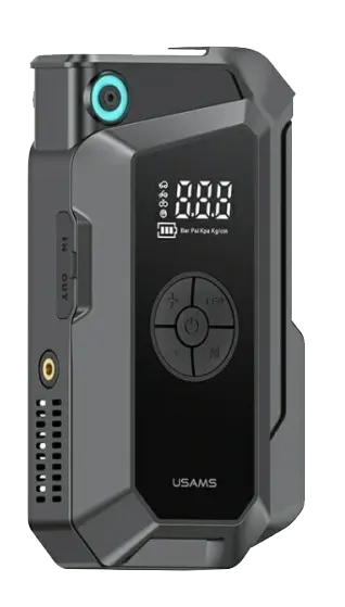 USAMS 3-in-1 Multifunction Air Compressors , Built-in Power Bank, LED Light, Black, ZB287QCB01