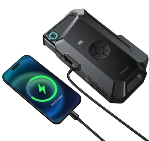 USAMS 3-in-1 Multifunction Air Compressors , Built-in Power Bank, LED Light, Black, ZB287QCB01