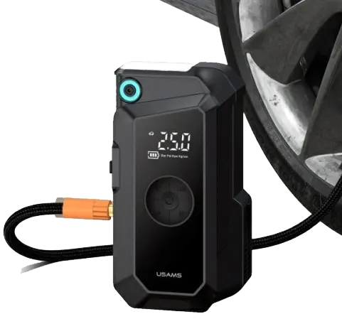 USAMS 3-in-1 Multifunction Air Compressors , Built-in Power Bank, LED Light, Black, ZB287QCB01