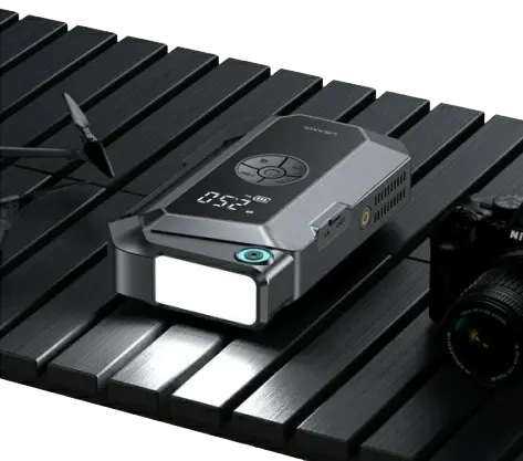 USAMS 3-in-1 Multifunction Air Compressors , Built-in Power Bank, LED Light, Black, ZB287QCB01