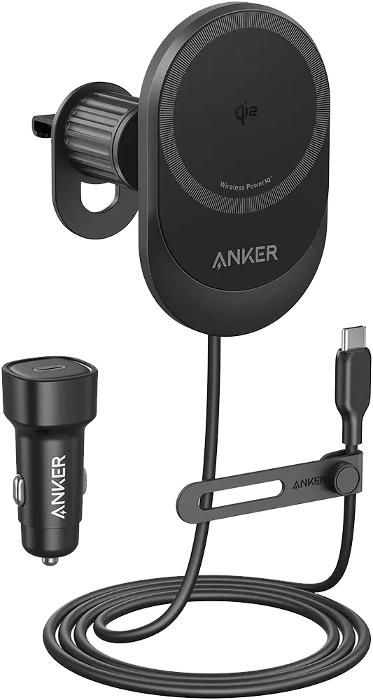 Anker Maggo Wireless Fast Car Charger with Mobile Phone Holder, 360° Adjustable Angle, Type-C Port, Black