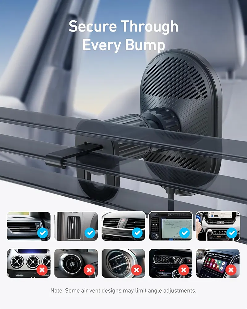 شاحن سيارة أنكر سريع مع حامل للموبايل ، زاوية قابلة للتعديل 360 درجة ، منفذ Type-C ، أسود