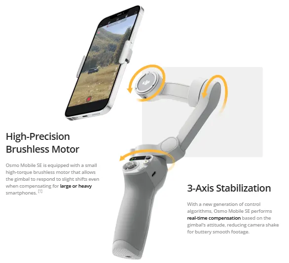 جيمبال مثبت هاتف من دي جيه اي OSMO SE، بلوتوث 5.1، 3 محاور تثبيت، شاشة ديجيتال، منفذ شحن type-c، قابل للطي