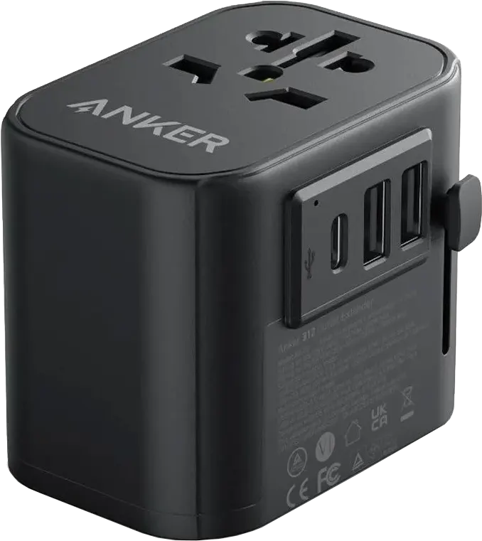 Anker 312 Outlet Extender Wall Charger, 30W Fast Charging, 3 Ports, AU-US-UK-DE Plug Support, Black, A9212K11