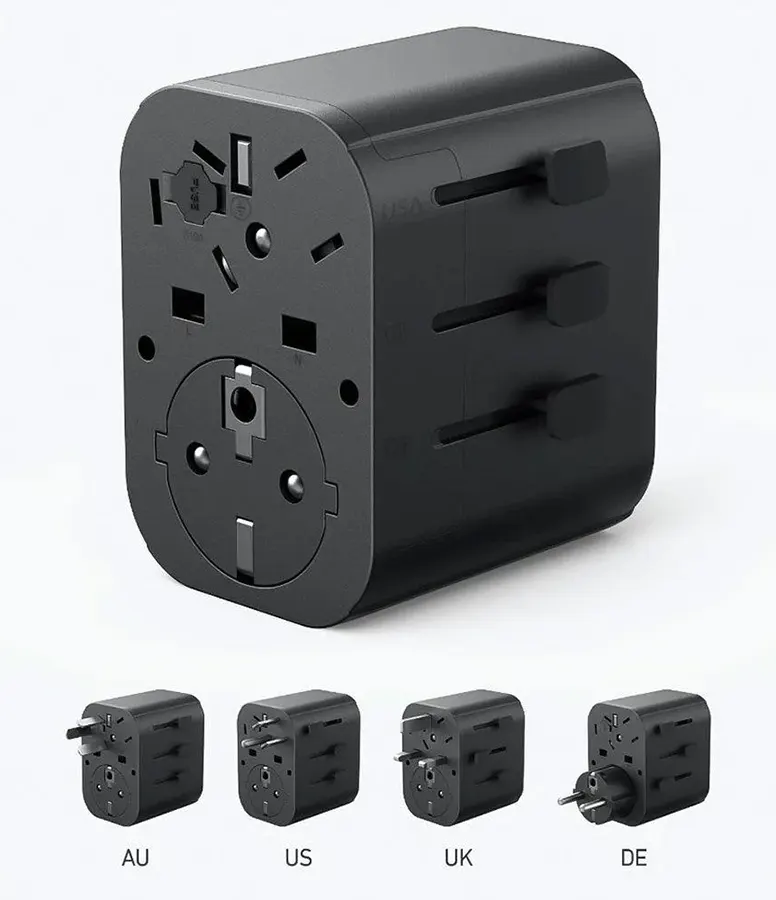 Anker 312 Outlet Extender Wall Charger, 30W Fast Charging, 3 Ports, AU-US-UK-DE Plug Support, Black, A9212K11