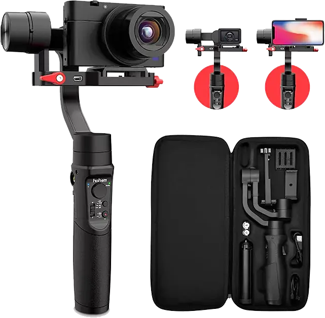 جيمبال حامل ومثبت كاميرا هوهيم اي ستيدي ، 3 محاور، يدعم تركيب الكاميرات الرقمية او كاميرا الأكشن او الهاتف، أسود