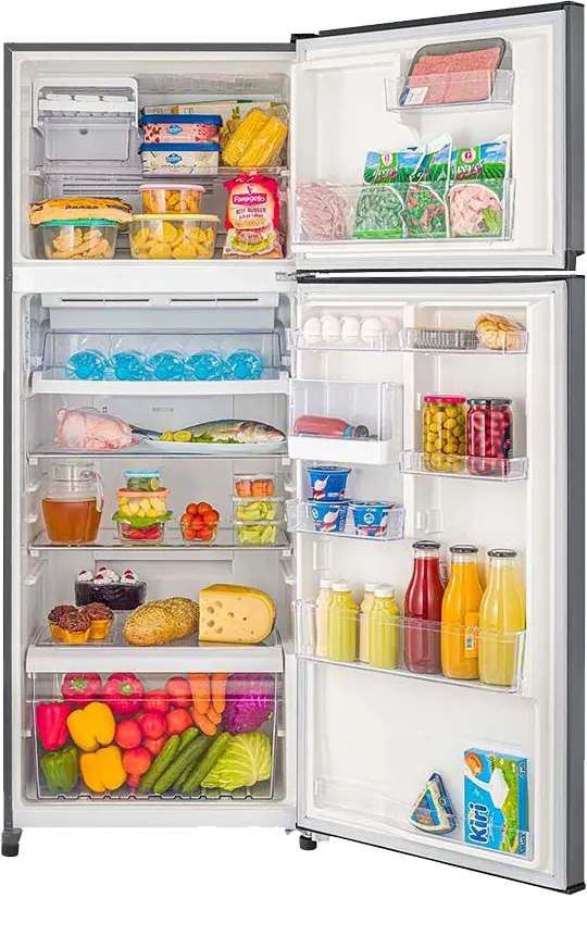 Tornado No Frost Refrigerator, 395 Liters, 2 Doors, Inverter, Dark Stainless, RF-51FTV-DST