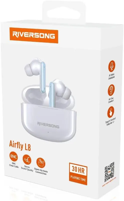 سماعات أذن ايربودز ريفيرسونج ايرفلاي ، بلوتوث 5.3 ، خاصية ENC ،  مقاومة الماء IPX5 ، أبيض ، L8-EA226