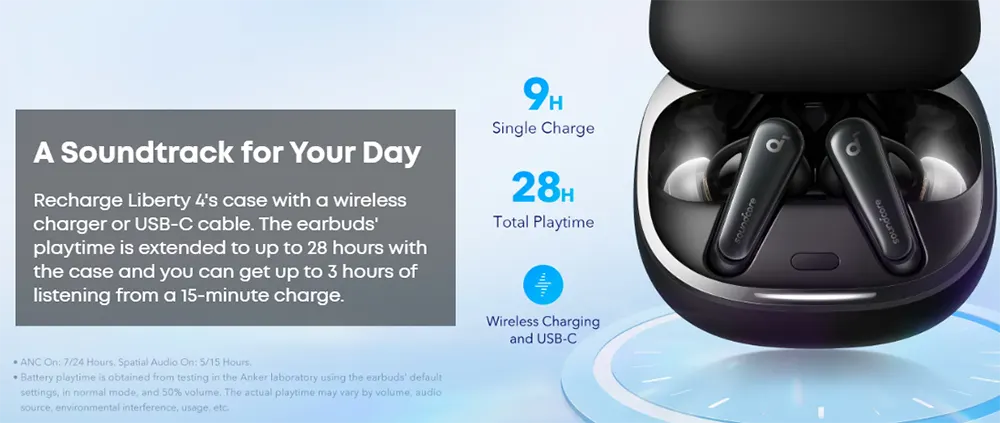 Anker Soundcore Liberty 4 Earphones, Bluetooth 5.3, IPX4 Water Resistant, ANC Support, 28 Hours Playtime, Black, A3953011