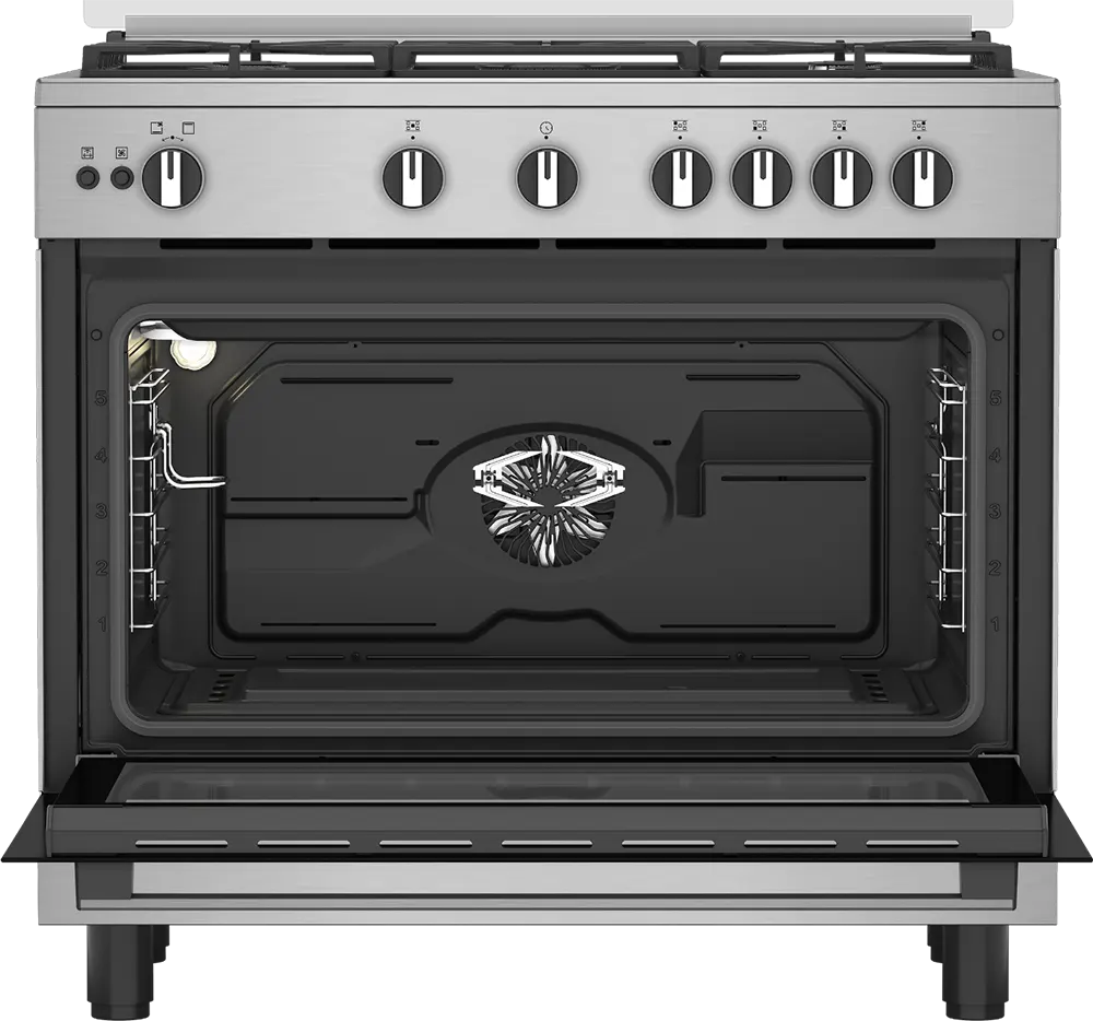 بوتاجاز غاز اريستون، 5 شعلة، 90 سم، حوامل زهر، امان كامل، شواية، مروحة، فضي،  ARR9GGF23127XJA