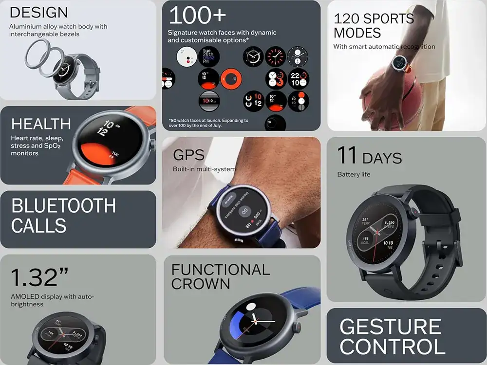 ساعة ذكية نوثينج CMF Watch Pro 2، شاشة أموليد مقاس 1.32 بوصة، بلوتوث 5.3، مقاومة للماء IP68، لون رمادي غامق