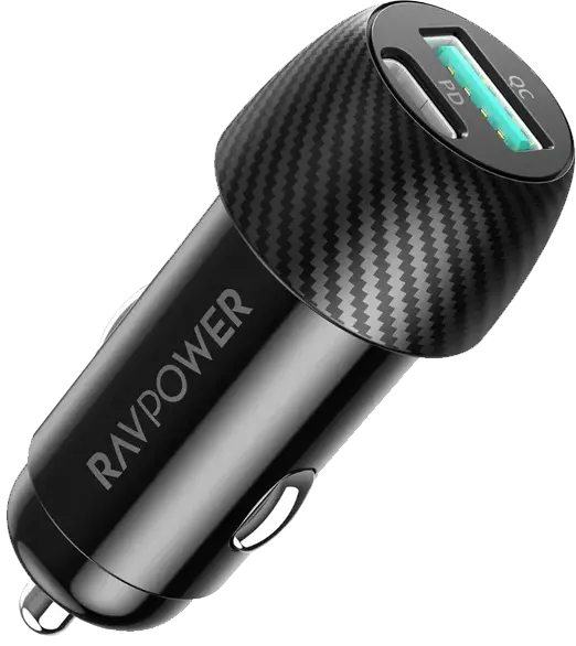 RAVPower PD Pioneer Car Charger, 49W, 2-Port Charging, Black, RP-VC030