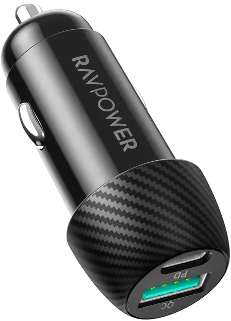 RAVPower PD Pioneer Car Charger, 49W, 2-Port Charging, Black, RP-VC030