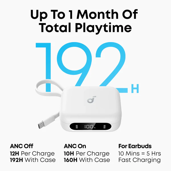 سماعات أذن أنكر ساوندكور P41i ، بلوتوث 5.3 ، خاصية إلغاء الضوضاء النشطة ، شاشة LED ، مقاومة للماء ، أبيض ،A3937H21