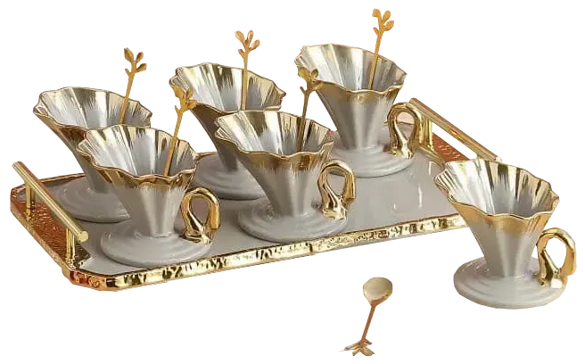 طقم جيلى بورسلين بالصينية، 13 قطعة، رصاصي مدهب