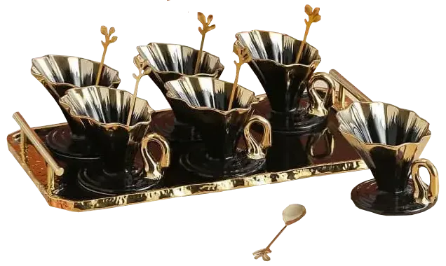 طقم جيلى بورسلين بالصينية، 13 قطعة، أسود مدهب