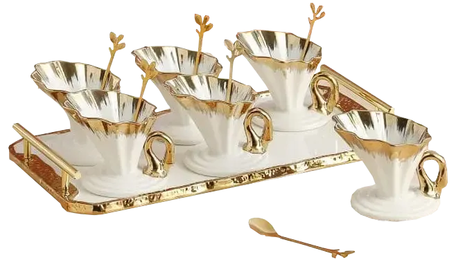 طقم جيلى بورسلين بالصينية، 13 قطعة، أبيض مدهب