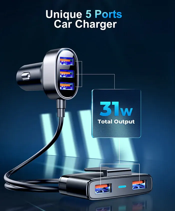 Joyroom USB Car Charger, 31W, 5-Port, Black, JR-CL03