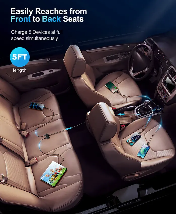 Joyroom USB Car Charger, 31W, 5-Port, Black, JR-CL03