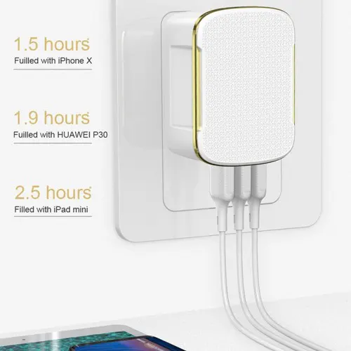 شاحن جوي روم بتقنية لايتنينج ، 30 وات ، 3 منافذ ، ابيض ، L-2AQ30S