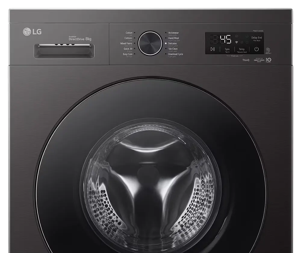 LG Full Automatic Front Load Washing Machine, 8 Kg, 1400 RPM, Digital Screen, Inverter Technology, Black, F4Y2TYGYZ