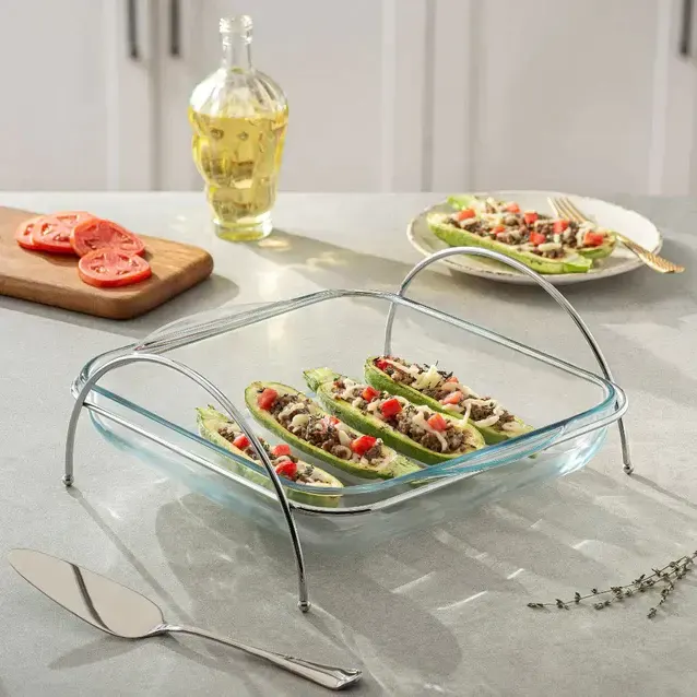 طاجن بيركس مربع تركي باستاند فضي من بوركام ،3.2 لتر،شفاف