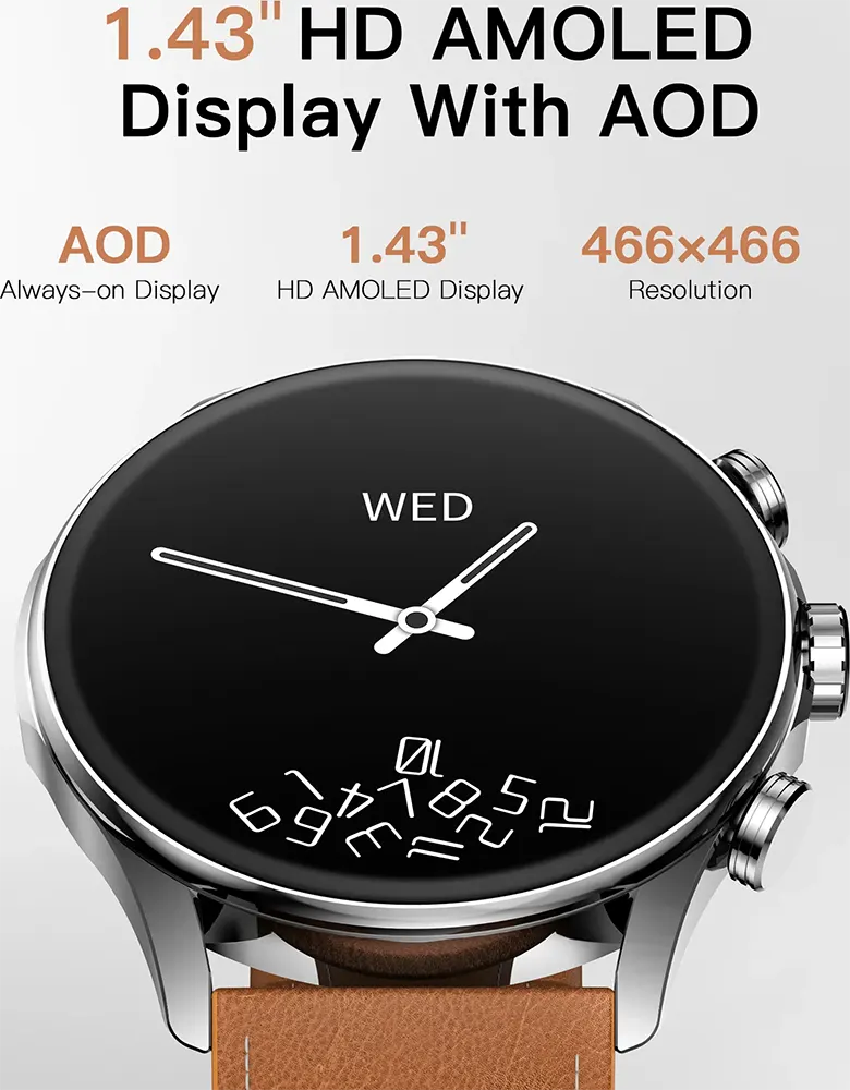 ساعة كيسليكت بالانسر الذكية، شاشة أموليد مقاس 1.43 بوصة، بلوتوث 5.3، مقاومة للماء حتى عمق 2ATM، أحزمة جلدية وسيليكون، لون أسود.