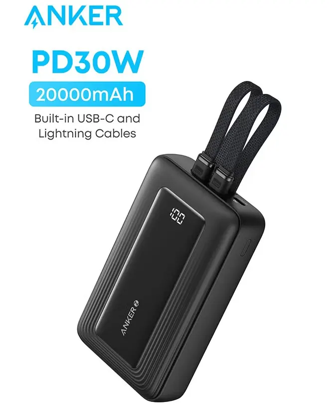 باور بانك انكر زولو ، 30 وات ، 20000 مللي أمبير ، شاشة ديجيتال ، اسود ، A1681611