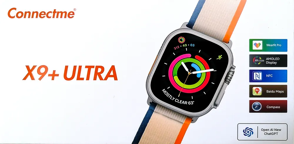 ساعة ذكية كونكت مي ​​X9 بلس ألترا مقاس 49 مم، هيكل من الألومنيوم، حزامان، مقاومة للماء، لون رمادي فضائي