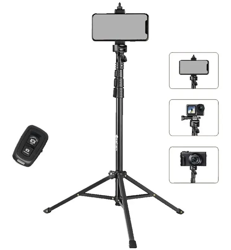 حامل ثلاثي من بلوكاما، للكاميرا والهاتف، ارتفاع حتى 170 سم، جهاز تحكم عن بعد، ألومنيوم، اسود، PK-996