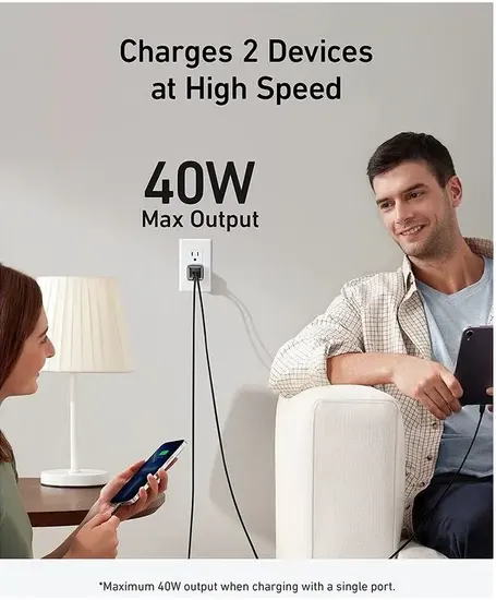 شاحن انكر نانو برو521 ، بقدرة 40 وات ، منفذين للشحن ، اسود ، A20386Q1