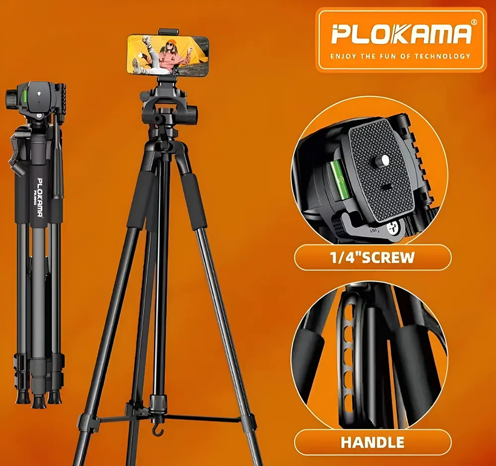 حامل ثلاثي للهاتف من بلوكاما، ارتفاع حتى 150 سم، قابل للطي، دوران 360 درجة، اسود، PK-9950