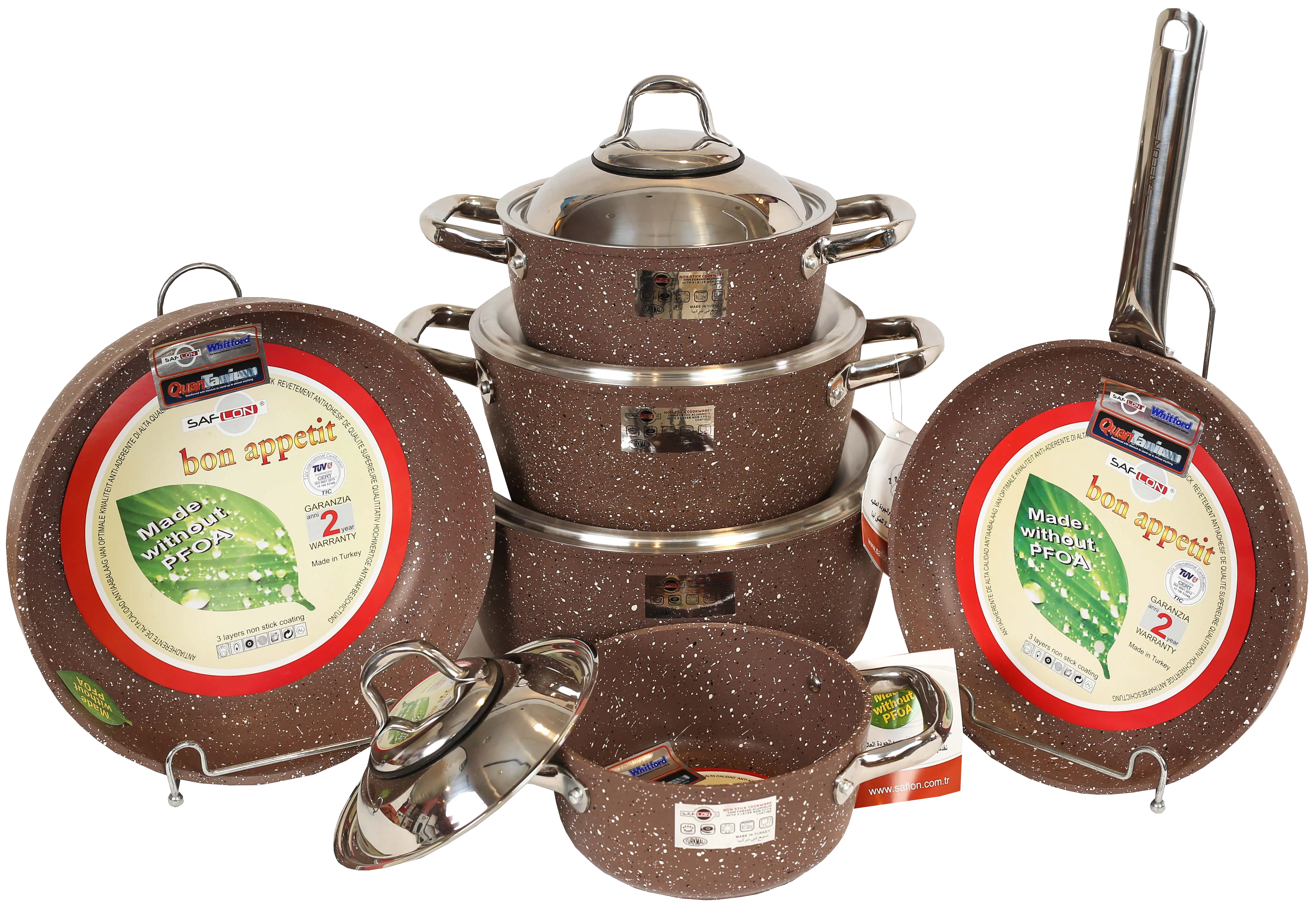 Saflon granite cookware set of 10 pieces, with a stainless handle - brown